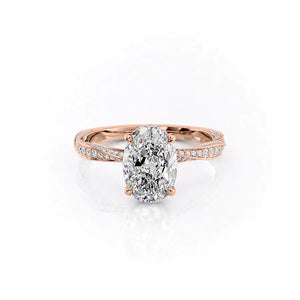The Caroline Set  With A 1.5 Carat Oval 14K Rose Gold Moissanite