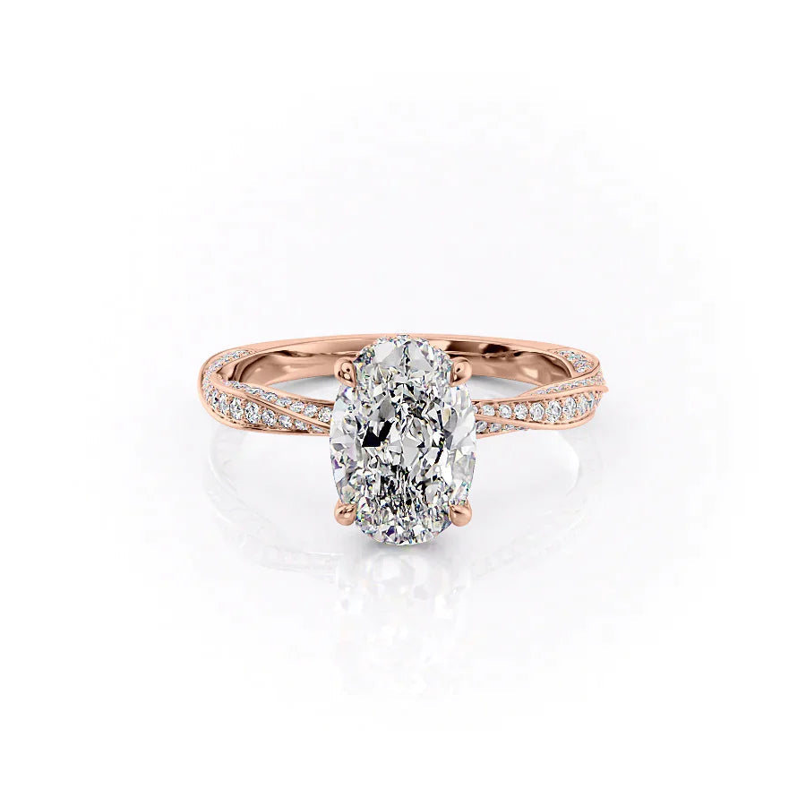 The Caroline Set  With A 1 Carat Oval 14K Rose Gold Moissanite