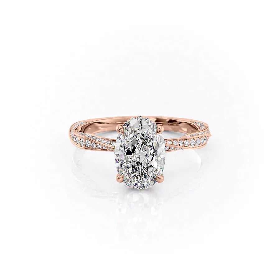 The Caroline Set  With A 3.5 Carat Oval 14K Rose Gold Moissanite