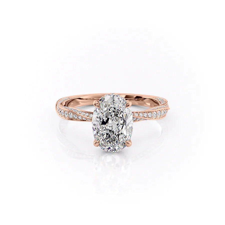 The Caroline Set  With A 5 Carat Oval 14K Rose Gold Moissanite