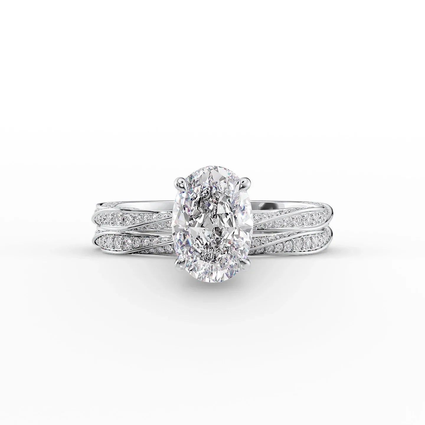 The Caroline Set  With A 5 Carat Oval 18K White Gold Moissanite