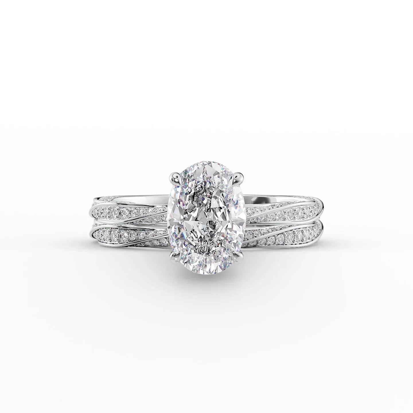The Caroline Set  With A 1 Carat Oval 18K White Gold Moissanite
