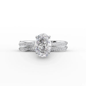 The Caroline Set  With A 2 Carat Oval 14K White Gold Moissanite