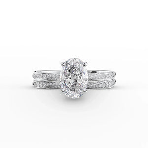 The Caroline Set  With A 2.5 Carat Oval 14K White Gold Moissanite