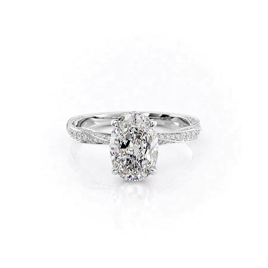 The Caroline Set  With A 1 Carat Oval 14K White Gold Moissanite