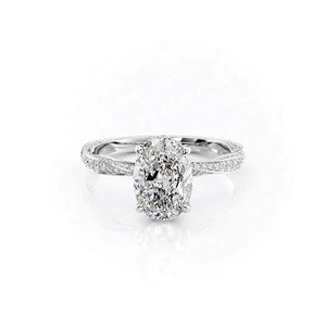 The Caroline Set  With A 3.5 Carat Oval 14K White Gold Moissanite