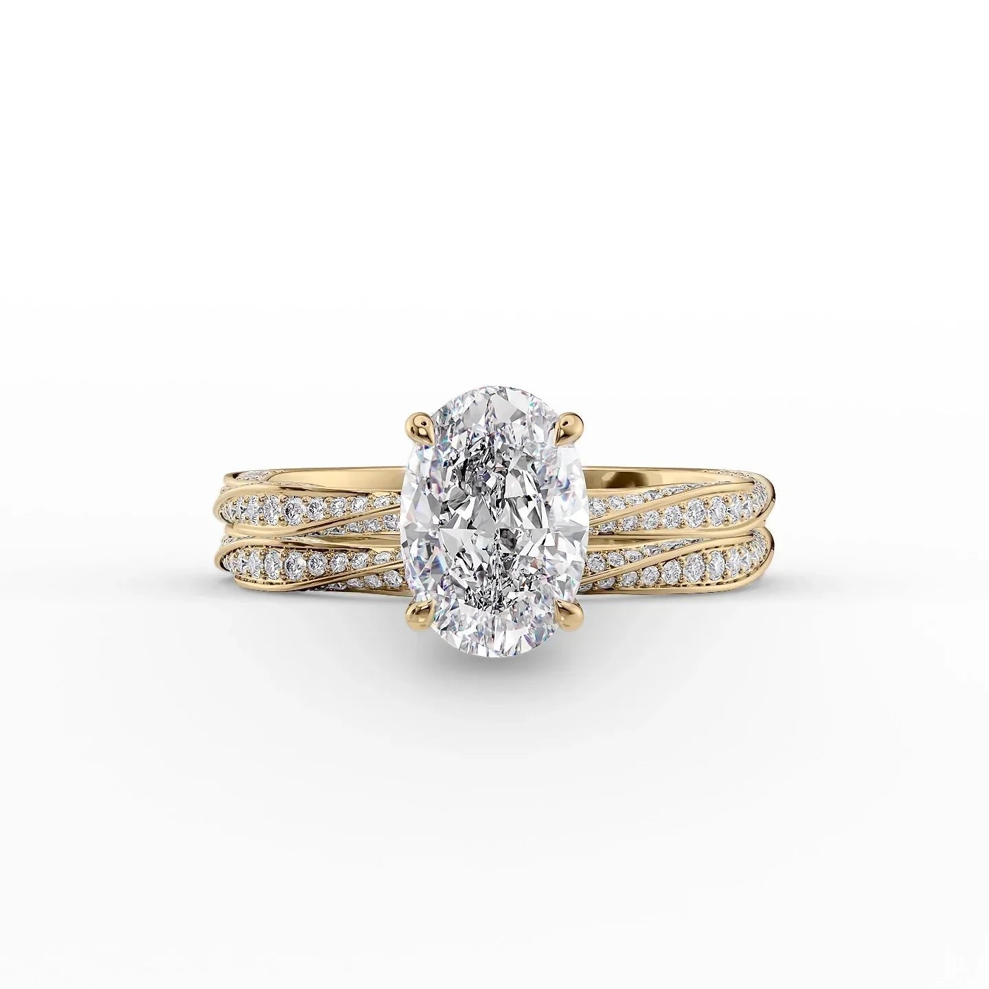 The Caroline Set  With A 4 Carat Oval 18K Yellow Gold Moissanite
