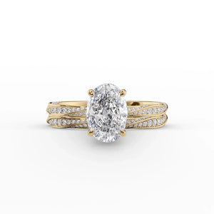The Caroline Set  With A 1.5 Carat Oval 14K Yellow Gold Moissanite