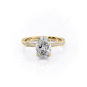 The Caroline Set  With A 4 Carat Oval 14K Yellow Gold Moissanite