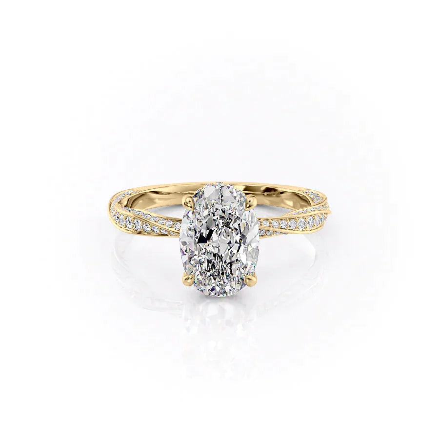 The Caroline Set  With A 3 Carat Oval 14K Yellow Gold Moissanite