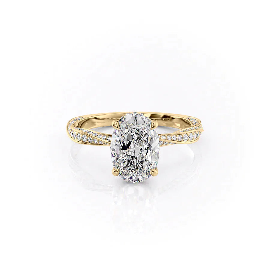 The Caroline Set  With A 1 Carat Oval 14K Yellow Gold Moissanite