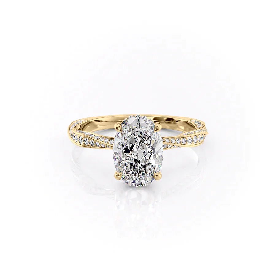 The Caroline Set  With A 5 Carat Oval 14K Yellow Gold Moissanite