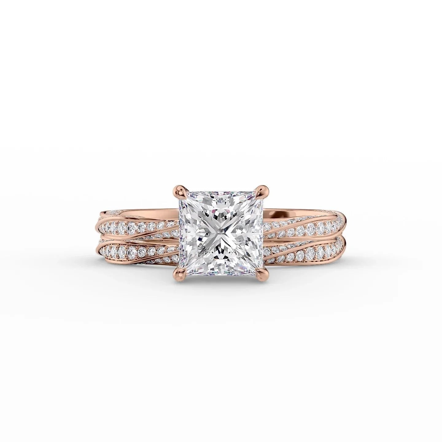 The Caroline Set  With A 4.5 Carat Princess 14K Rose Gold Moissanite