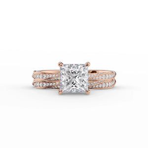 The Caroline Set With A 2.5 Carat Princess 14K Rose Gold Lab Diamond