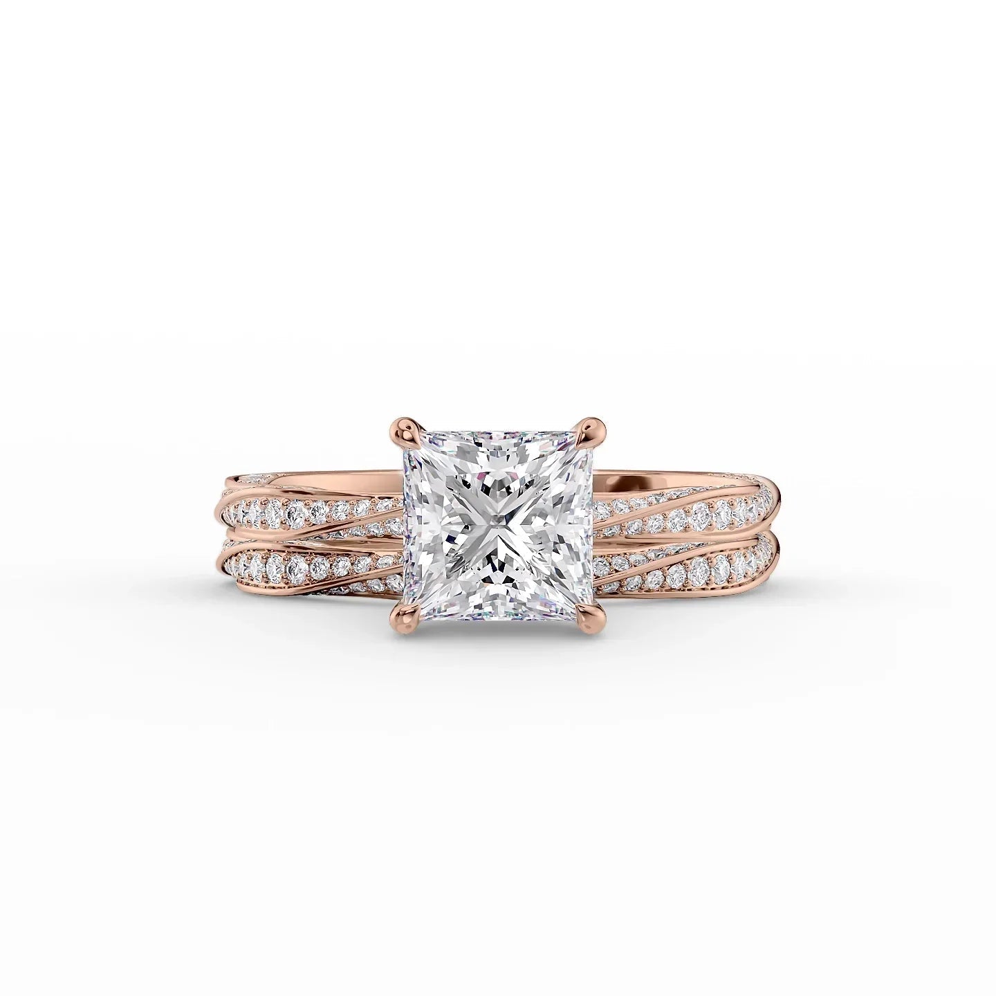 The Caroline Set  With A 1 Carat Princess 14K Rose Gold Moissanite