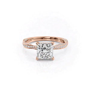 The Caroline Set  With A 2.5 Carat Princess 14K Rose Gold Moissanite
