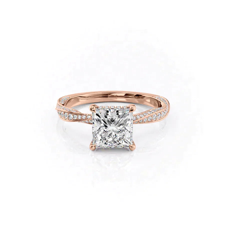 The Caroline Set With A 3 Carat Princess 14K Rose Gold Lab Diamond