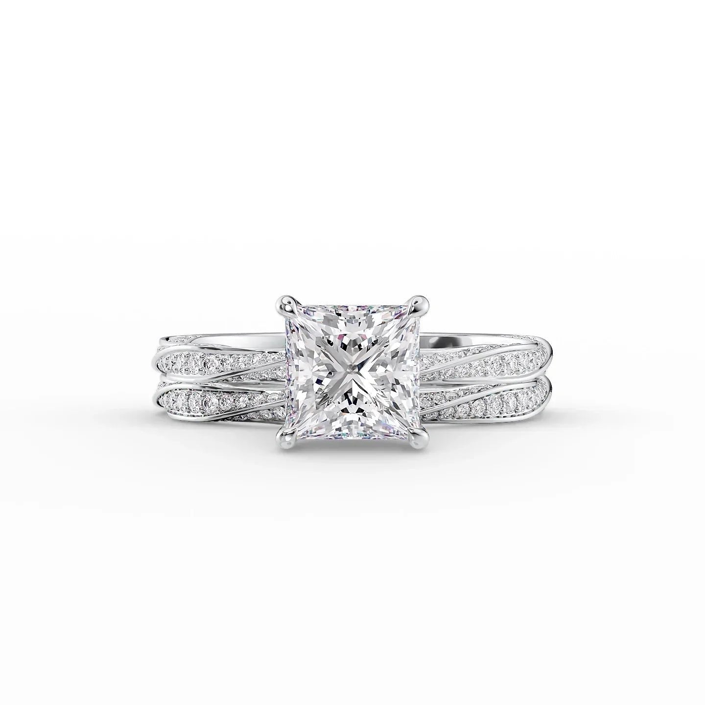 The Caroline Set  With A 2 Carat Princess 14K White Gold Moissanite
