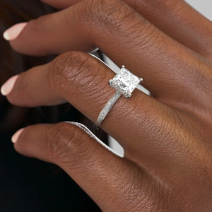 The Caroline Set  With A 4.5 Carat Princess 14K White Gold Moissanite