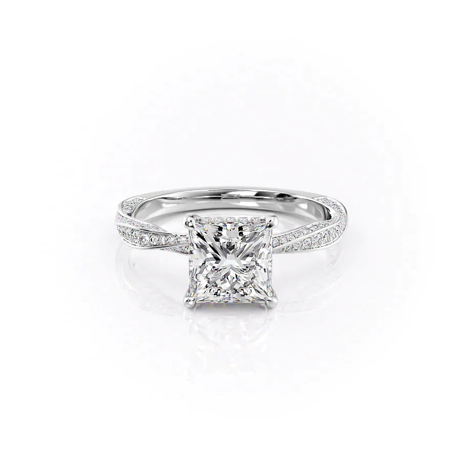 The Caroline Set  With A 1 Carat Princess 18K White Gold Moissanite