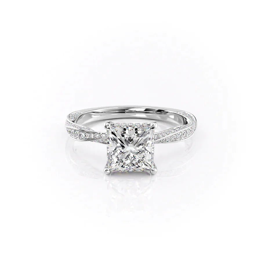 The Caroline Set  With A 2 Carat Princess 18K White Gold Moissanite