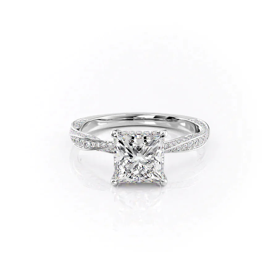 The Caroline Set  With A 4.5 Carat Princess 18K White Gold Moissanite