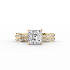 The Caroline Set  With A 2 Carat Princess 14K Yellow Gold Moissanite