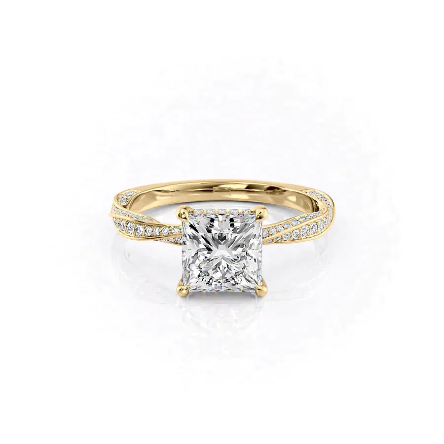 The Caroline Set With A 2 Carat Princess 14K Yellow Gold Lab Diamond