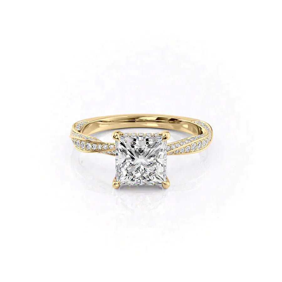 The Caroline Set  With A 1 Carat Princess 14K Yellow Gold Moissanite
