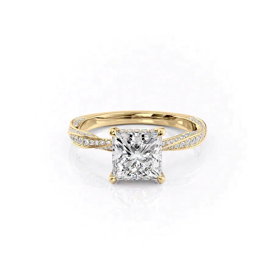 The Caroline Set  With A 2 Carat Princess 18K Yellow Gold Moissanite
