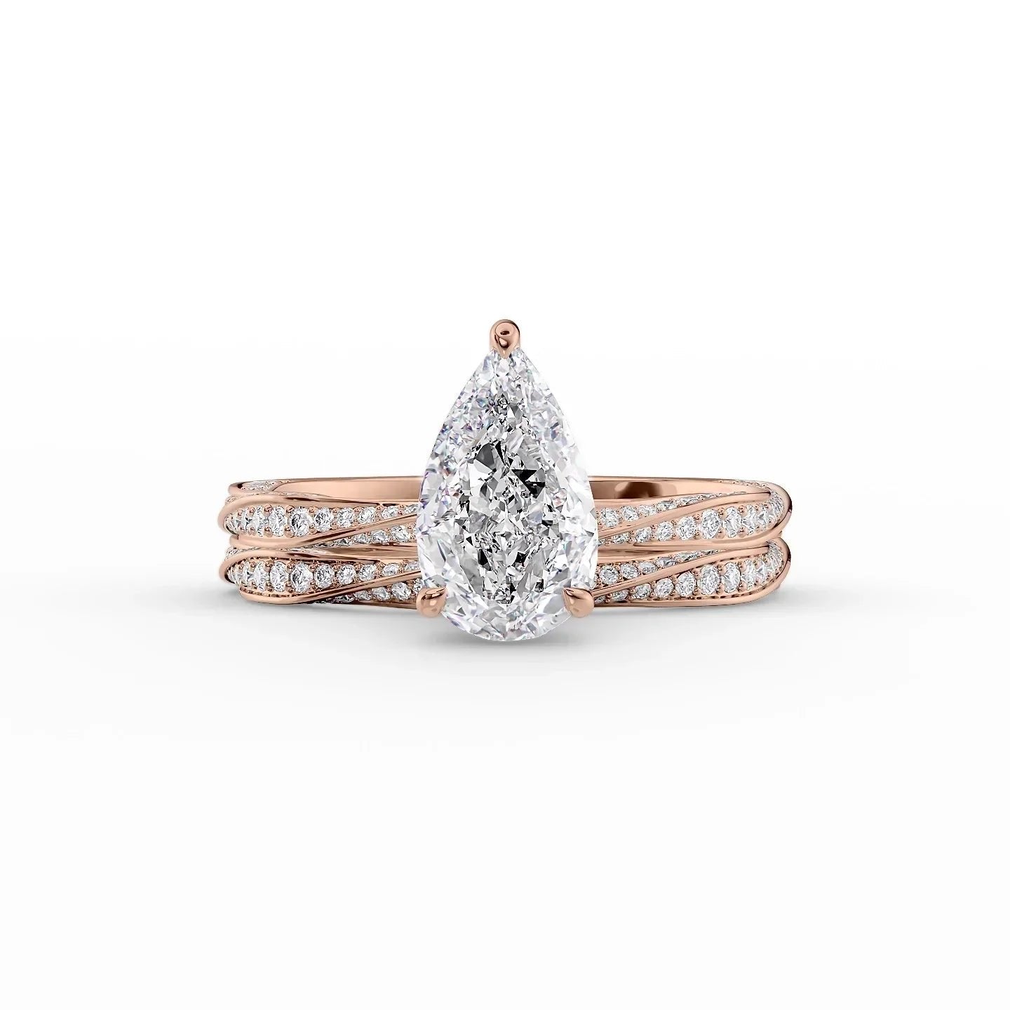 The Caroline Set  With A 4.5 Carat Pear 14K Rose Gold Moissanite