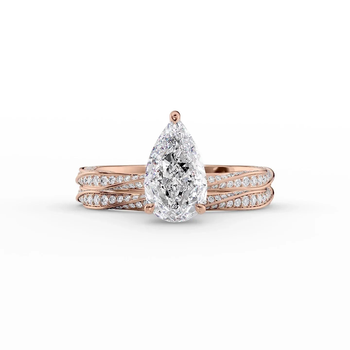 The Caroline Set  With A 1 Carat Pear 14K Rose Gold Moissanite