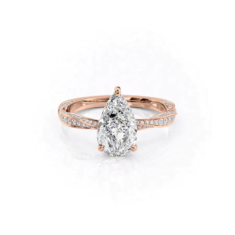 The Caroline Set With A 2.5 Carat Pear 14K Rose Gold Lab Diamond