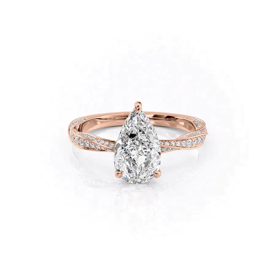 The Caroline Set  With A 3 Carat Pear 14K Rose Gold Moissanite