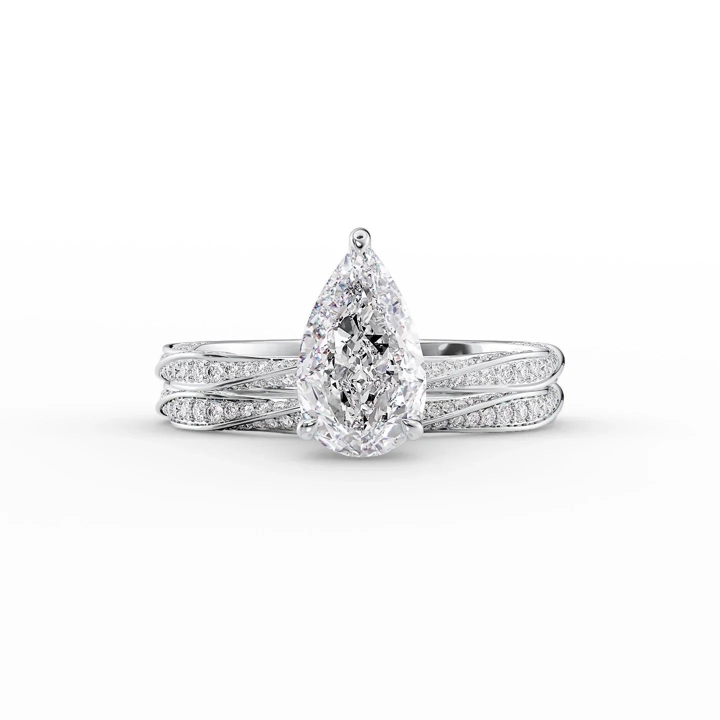 The Caroline Set  With A 1.5 Carat Pear 18K White Gold Moissanite
