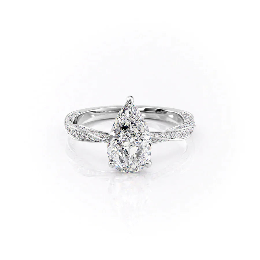 The Caroline Set  With A 1 Carat Pear 18K White Gold Moissanite
