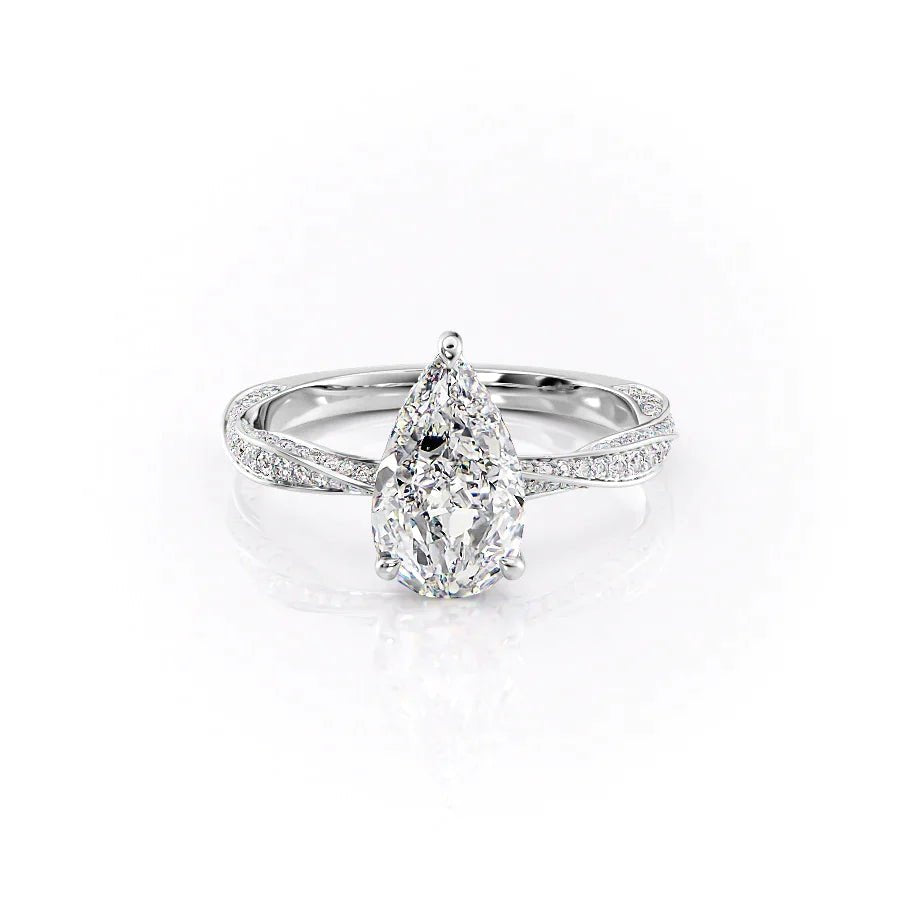 The Caroline Set  With A 2 Carat Pear 18K White Gold Moissanite