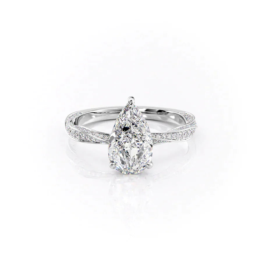 The Caroline Set  With A 2.5 Carat Pear 14K White Gold Moissanite