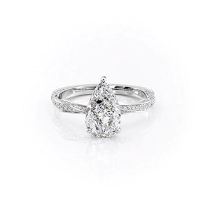 The Caroline Set  With A 3.5 Carat Pear 18K White Gold Moissanite
