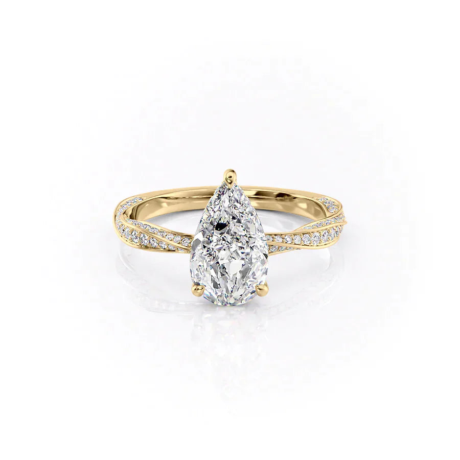 The Caroline Set  With A 2 Carat Pear 18K Yellow Gold Moissanite