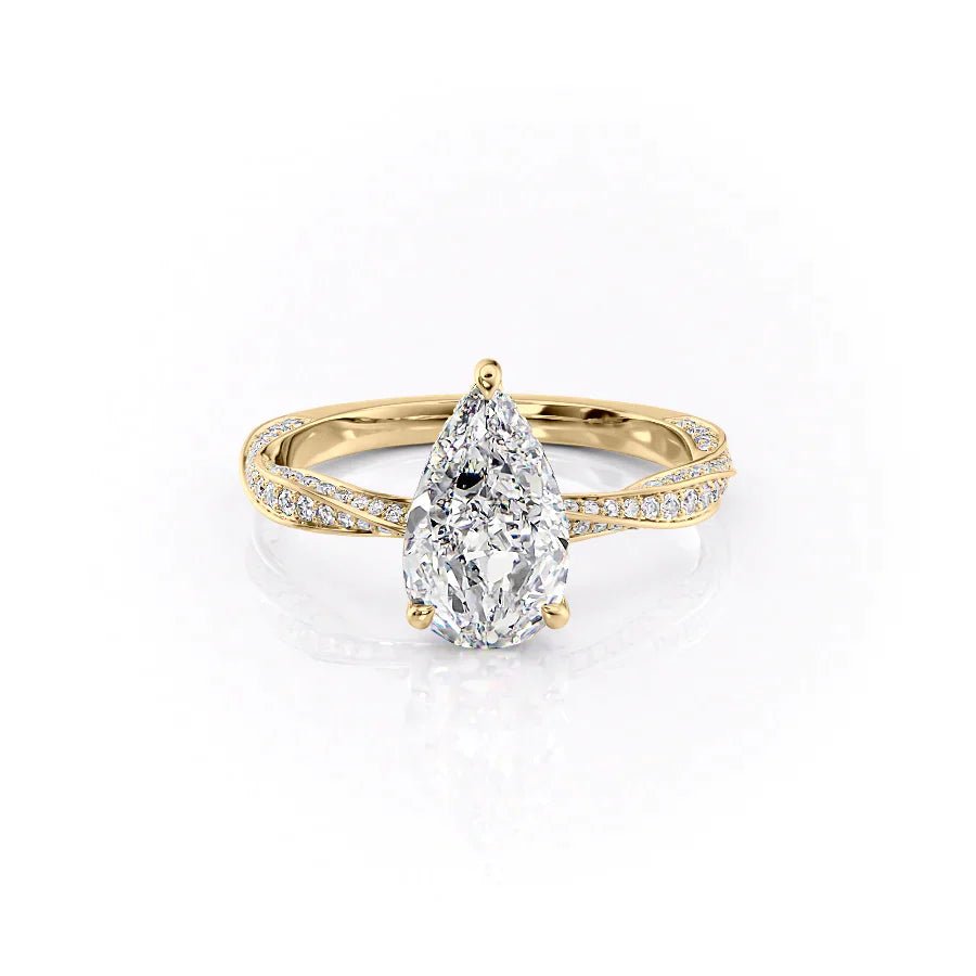 The Caroline Set  With A 1.5 Carat Pear 18K Yellow Gold Moissanite
