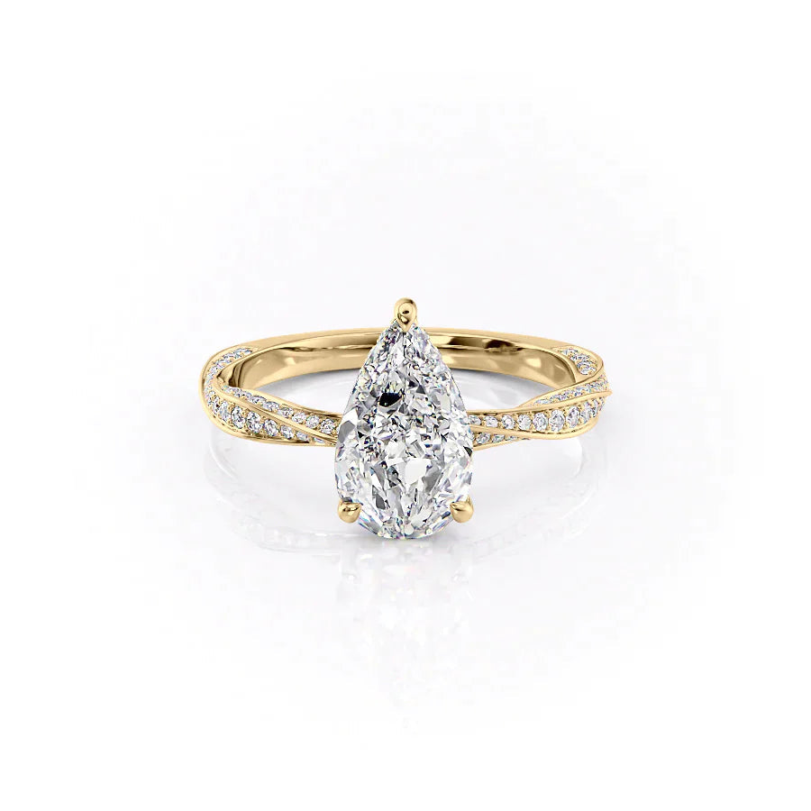 The Caroline Set  With A 1 Carat Pear 14K Yellow Gold Moissanite