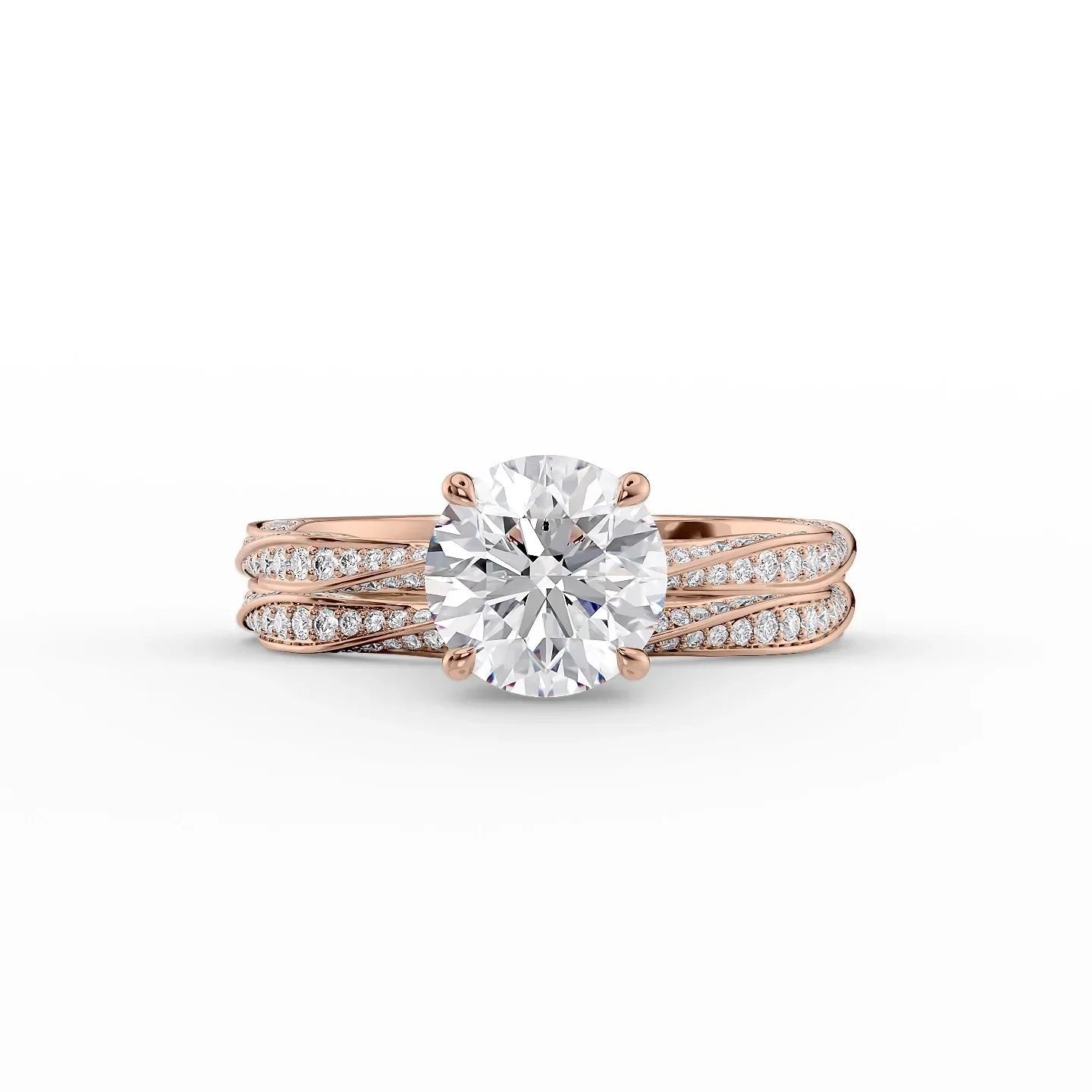 The Caroline Set  With A 2 Carat Round 14K Rose Gold Moissanite