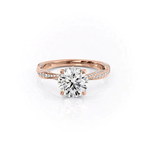 The Caroline Set  With A 4 Carat Round 14K Rose Gold Moissanite