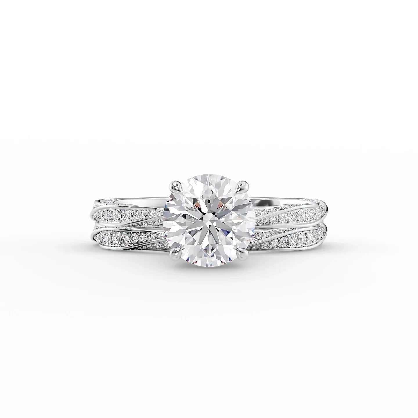The Caroline Set  With A 2 Carat Round 18K White Gold Moissanite