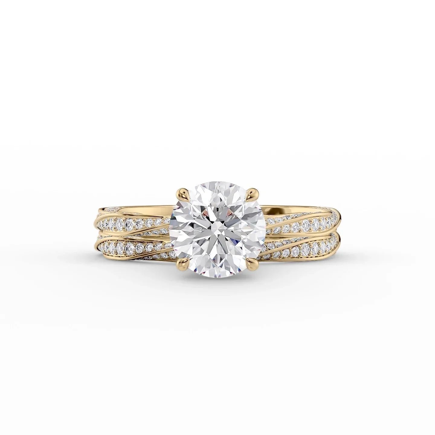 The Caroline Set  With A 4.5 Carat Round 18K Yellow Gold Moissanite