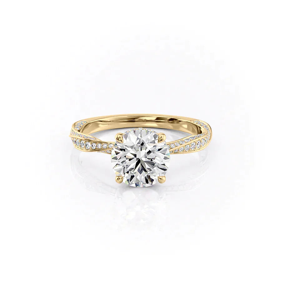 The Caroline Set  With A 1 Carat Round 14K Yellow Gold Moissanite