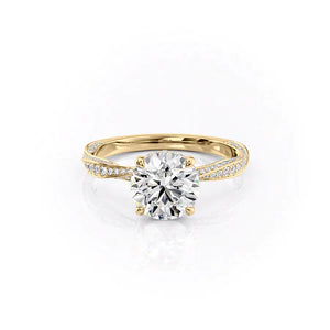 The Caroline Set  With A 3.5 Carat Round 14K Yellow Gold Moissanite