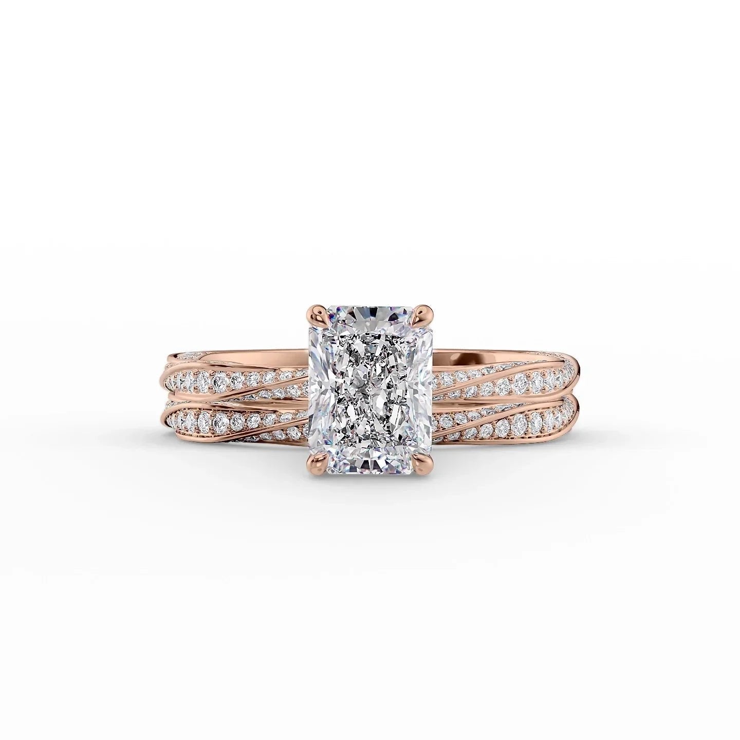 The Caroline Set  With A 3 Carat Radiant 14K Rose Gold Moissanite