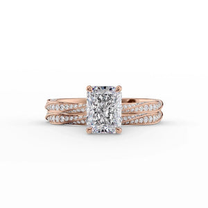 The Caroline Set  With A 1 Carat Radiant 14K Rose Gold Moissanite
